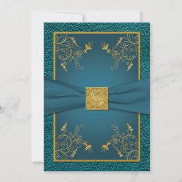 Dourado no Convite para Casamento de Teal Monogram