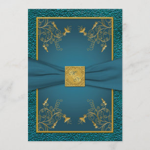 Dourado no Convite para Casamento de Teal Monogram