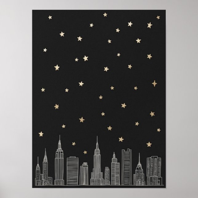 Dourado NYC Skyline I Poster (Frente)