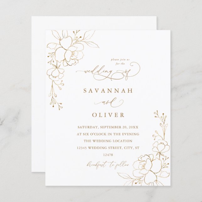 Dourado Orçamento Branca Floral e Casamento Dourad (Frente/Verso)