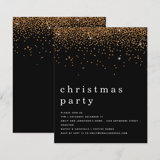 Dourado Orçamento Festa de Natal Glitter Convidado (Frente/Verso)