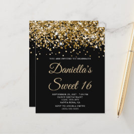 Dourado orçamento Glitter Black Sweet 16 Convite