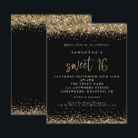 Dourado Orçamento Glitter Doce 16 Negra Aniversári<br><div class="desc">Dourada Glitter Doce 16 Convite de festas Preto. Um alternativo MENOR de 4, 5" x 5, 6", compatível com o orçamento. Disponível em um STOCK de PLACA SEMI GLOSS 110 lb ou um STOCK de PAPEL THINNER SATIN FINISH 80 lb. Os envelopes são um extra opcional. As bordas de confete...</div>