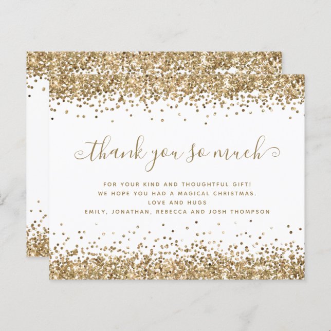 Dourado Orçamento Natal Glitter Obrigado (Frente/Verso)