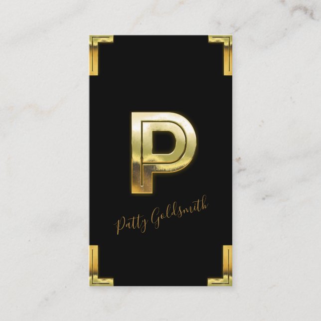 Dourado P Inicial e Cartão de visita de Bordas (Frente)