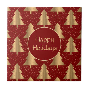 Dourado padrão da árvore de Natal em vermelho