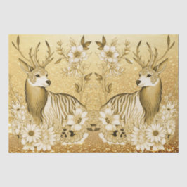 Dourado Papel de Tecido de Feriado de Reindeer Flo