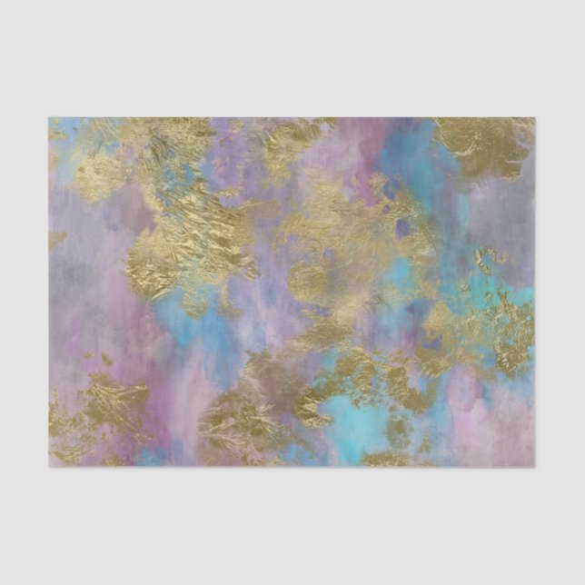 Dourado, Pinks e Blues - Papel de Decoupage fino (Frente )