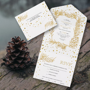 Dourado pino brilhante e casamento no inverno de c