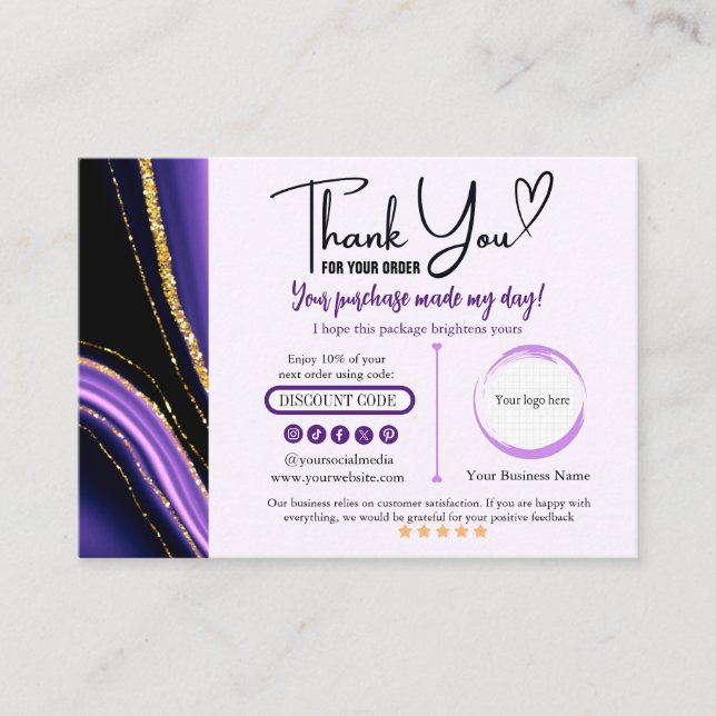 Dourado preto roxo Obrigado Cartão de visita (Frente)