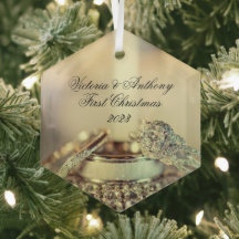 Dourado Primeiro Natal Juntos Anéis de Data Elegan