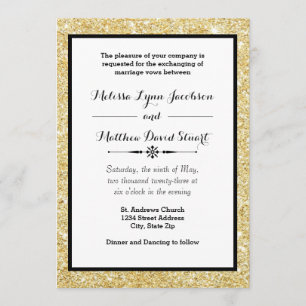 Dourado quadro de brilho e preto - Convite para Ca