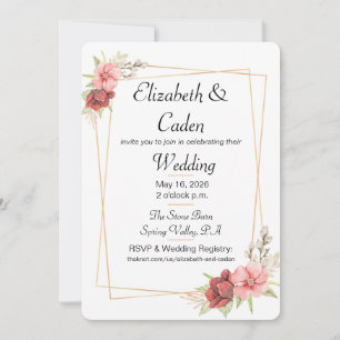Dourado quadro e convite para o casamento floral c