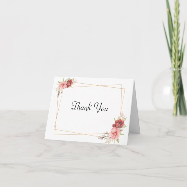 Dourado quadro e cor-de-rosa, cartões de agradecim (Frente)