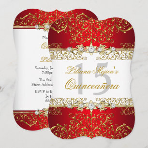 Dourado Red Vintage Glamor Quinceanera Convite