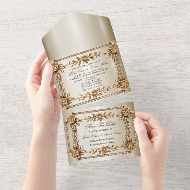 Dourado Retângulo de Ornamentado Flores de Dimons  (Aba destacável)