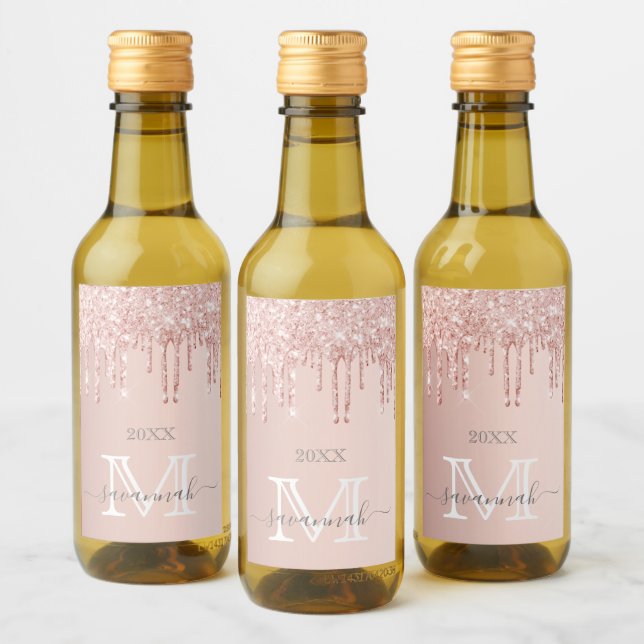 Dourado rosa brilho rosa faísca monograma glamour (Garrafas)