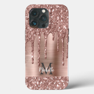 Dourado Rosa Chic Brilho Gotas Monograma Rosa Meta