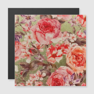 Dourado Rosa Floral Bloqueio Framboesa Cor de Água