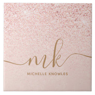 Dourado Rosa Glitter Inicial e Nome Chique e Moder