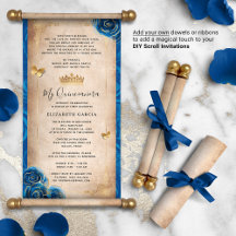 Dourado Royal Blue Quinceanera DIY Scroll Convites