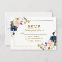 Dourado RSVP de Casamento Azul Blush Cor-de-Rosa F