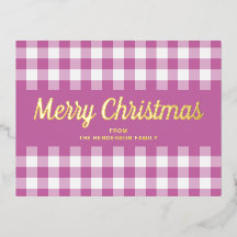 Dourado Script Pink Gingham Feliz Natal