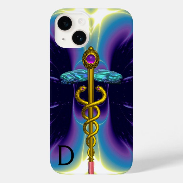 DOURADO SÍMBOLO MÉDICO CADUANO, Monograma Roxo Azu (Verso)