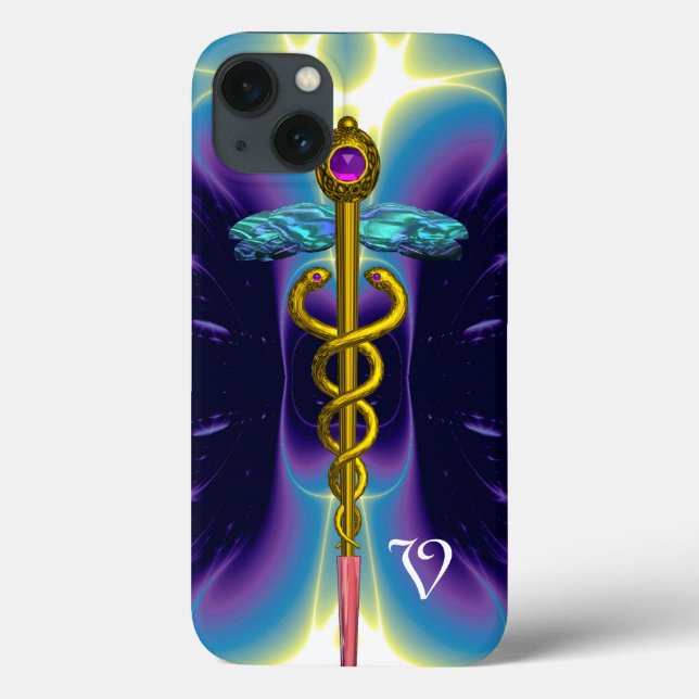 DOURADO SÍMBOLO MÉDICO CADUANO, Monograma Roxo Azu (Verso)