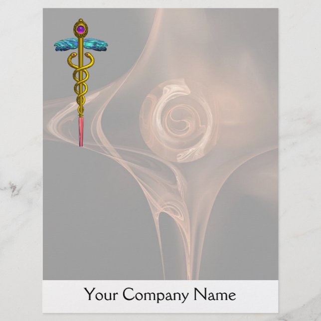 DOURADO SÍMBOLO MÉDICO CADUEUS,Rosa Fractal castan (Frente)