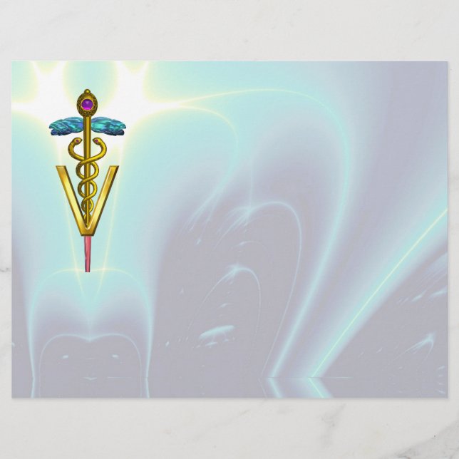 DOURADO SÍMBOLO VETERINÁRIO CADUEUS, Azul Aqua (Frente)