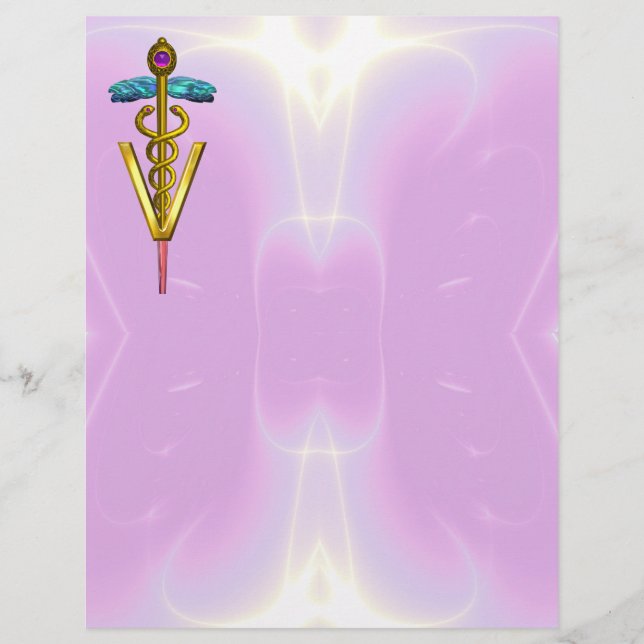 DOURADO SÍMBOLO VETERINÁRIO CADUEUS, lilás, rosa (Frente)