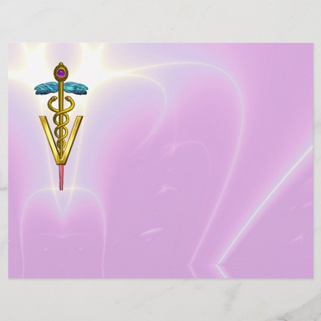 DOURADO SÍMBOLO VETERINÁRIO CADUEUS, lilás, rosa (Frente)