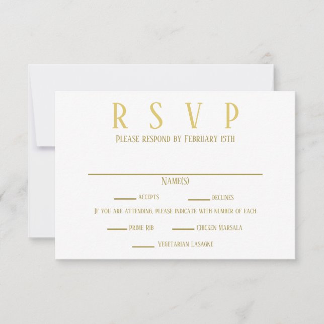 Dourado simples - Convite para opções de RSVP/Jant (Frente)