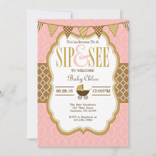 Dourado Sip Rosa E Marrom E Ver Convite