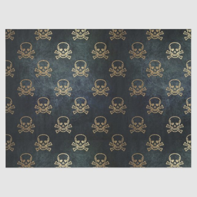 Dourado Skulls Padrão Decoupage 20x30 Papel Tecido (Frente )