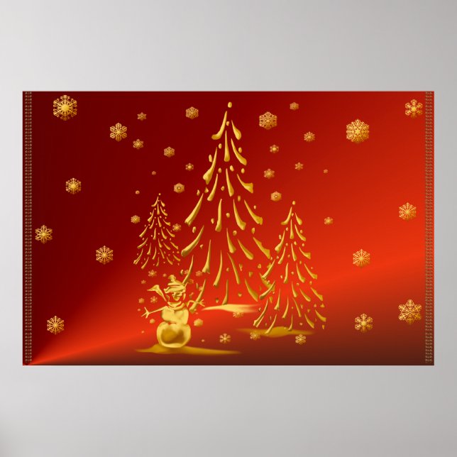 Dourado Snowman e Impressão de Árvore de Natal (Frente)