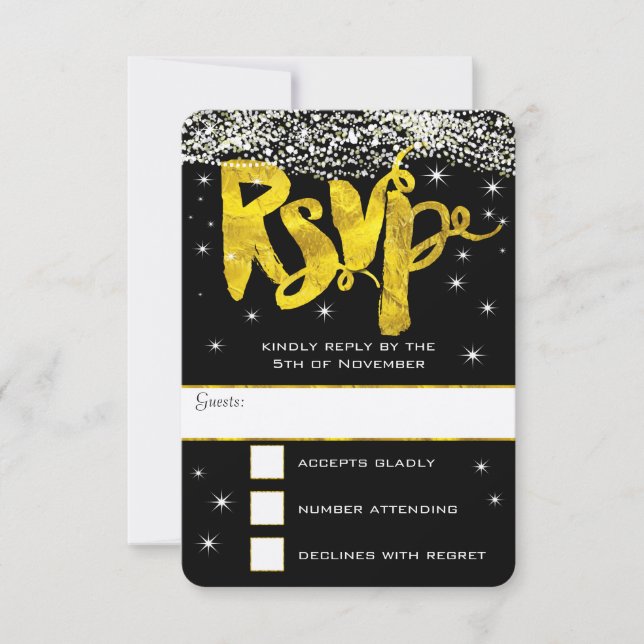 Dourado sob a RSVP de Casamento de Estrelas (Frente)