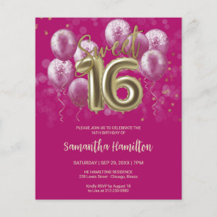 Dourado Sweet 16 Bday Balloons Rosa Budge Convite