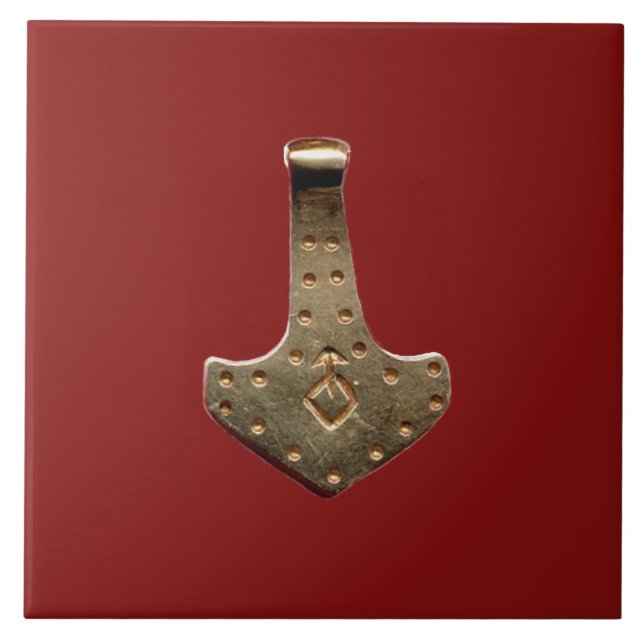 Dourado Thor Hammer - azulejo grande vermelho (Frente)