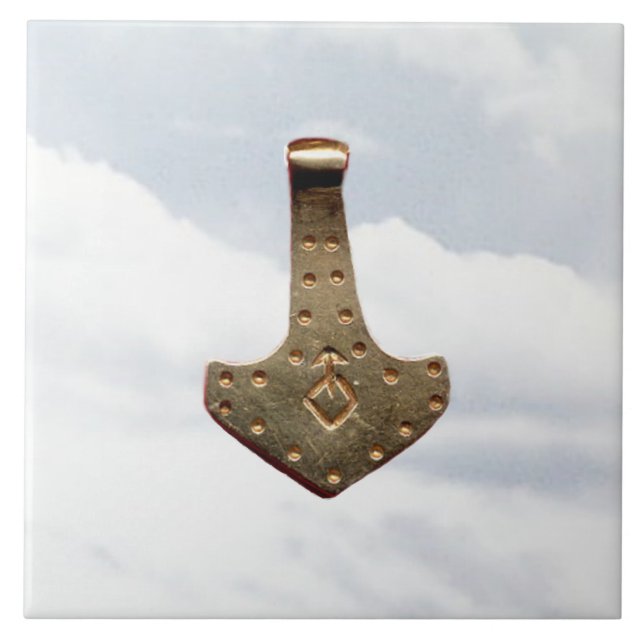 Dourado Thor Hammer nuvens grande azulejo (Frente)