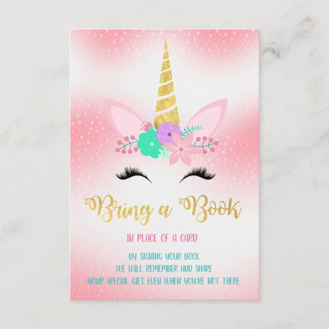 Dourado Unicorn Floral traz um cartão de inserção  (Frente)