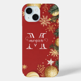 Dourado Vermelho Personalizado Natal Monograma Nom