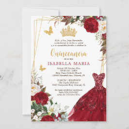 Dourado Vermelho Tiara Quinceañera Convite em Espa