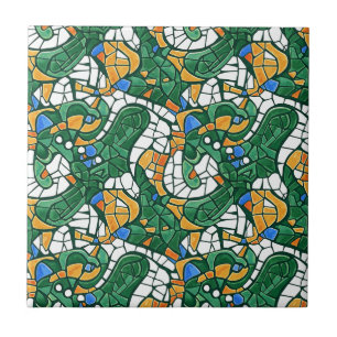 Dourado Vibrante e Mosaico de Desenho Animado Verd