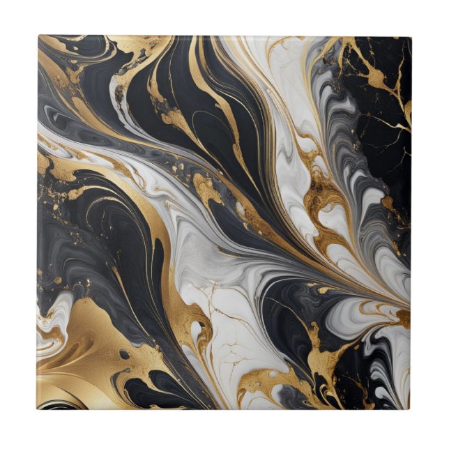 Dourado White Black Marble Stones 2 Azulejo cerâmi (Frente)