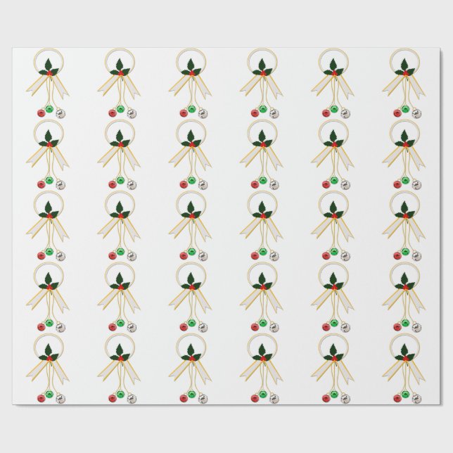 Dourado Wreath Jingle Bells Papel de embrulho bran (Aberto)