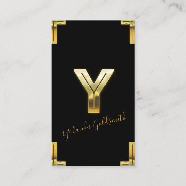 Dourado Y Inicial e Cartão de visita de Bordas (Frente)