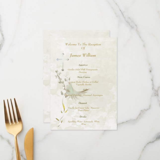 Dove and golden leaves menu card  (Frente/Verso In Situ)