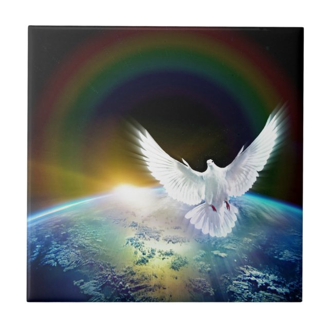 Dove of Peace Santa Spirit sobre a Terra com Rainb (Frente)